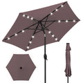 Outdoor Solar Patio Umbrella w/ Push Button Tilt, Crank Lift - 7.5ft - Deep Taupe