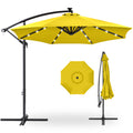 Solar LED Offset Hanging Patio Umbrella w/ Crank Tilt Adjustment - 10ft - Yellow