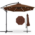 Solar LED Offset Hanging Patio Umbrella w/ Crank Tilt Adjustment - 10ft - Brown