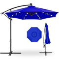Solar LED Offset Hanging Patio Umbrella w/ Crank Tilt Adjustment - 10ft - Resort Blue