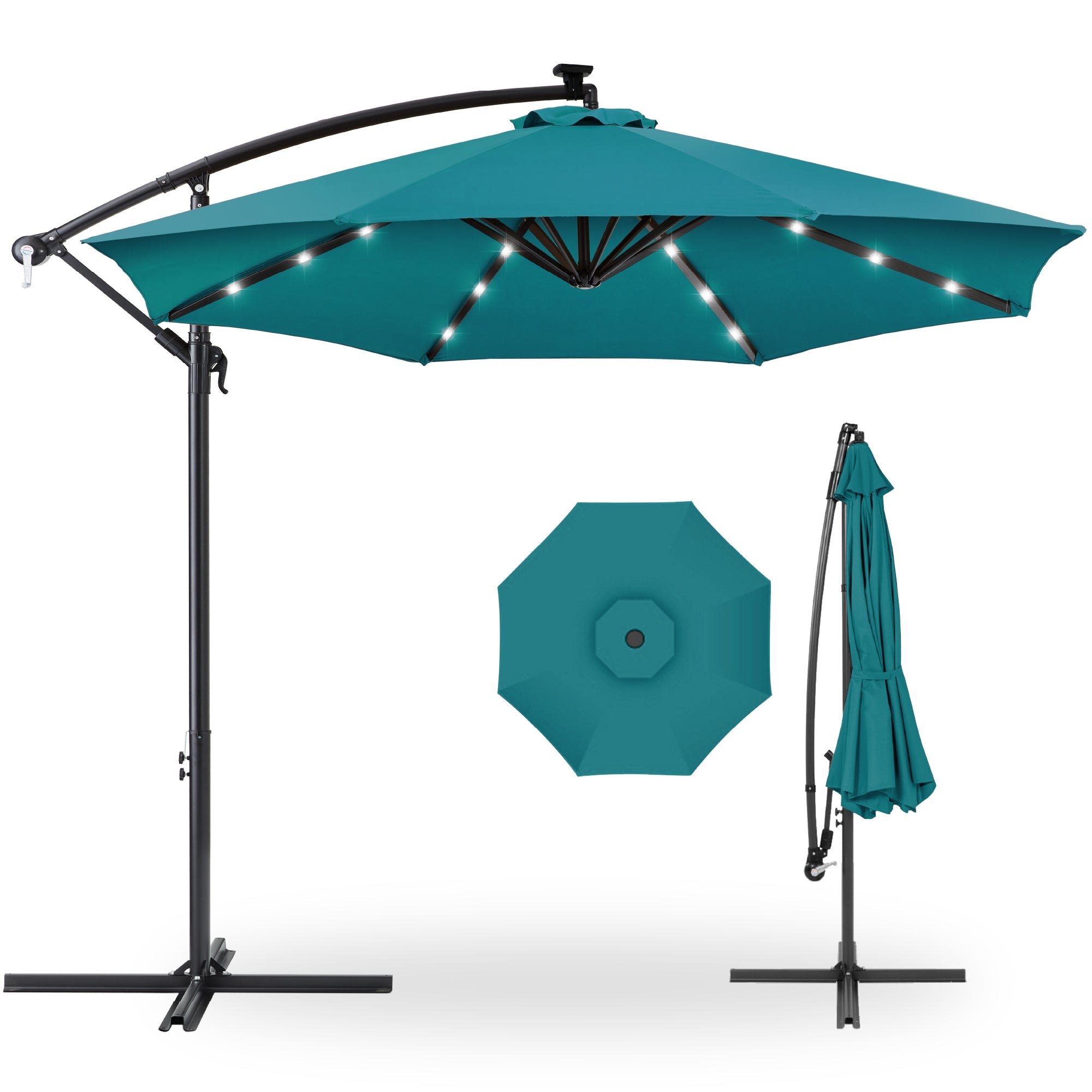Solar LED Offset Hanging Patio Umbrella w/ Crank Tilt Adjustment - 10ft - Cerulean
