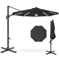 360-Degree Solar LED Cantilever Offset Patio Umbrella w/ Tilt - 10ft - Black