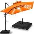 2-Tier Square LED Cantilever Offset Umbrella w/ 360 Rotation, Base - 10x10ft - Orange