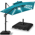 2-Tier Square LED Cantilever Offset Umbrella w/ 360 Rotation, Base - 10x10ft - Cerulean