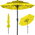 3-Tier Solar Patio Umbrella w/ LED Lights, Tilt Adjustment, Crank - 10ft - Yellow