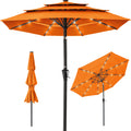 3-Tier Solar Patio Umbrella w/ LED Lights, Tilt Adjustment, Crank - 10ft - Orange