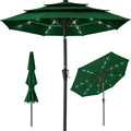 3-Tier Solar Patio Umbrella w/ LED Lights, Tilt Adjustment, Crank - 10ft - Green