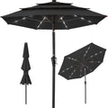 3-Tier Solar Patio Umbrella w/ LED Lights, Tilt Adjustment, Crank - 10ft - Black