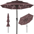 3-Tier Solar Patio Umbrella w/ LED Lights, Tilt Adjustment, Crank - 10ft - Deep Taupe