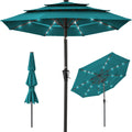 3-Tier Solar Patio Umbrella w/ LED Lights, Tilt Adjustment, Crank - 10ft - Cerulean