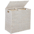 Large Water Hyacinth Double Laundry Hamper Basket w/ 2 Liner Bags - Whitewash