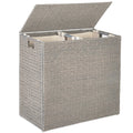 Large Water Hyacinth Double Laundry Hamper Basket w/ 2 Liner Bags - Gray