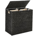 Large Water Hyacinth Double Laundry Hamper Basket w/ 2 Liner Bags - Black