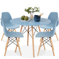 5-Piece Mid-Century Modern Dining Set w/ 4 Chairs, Wooden Legs, Metal Frame - Blue/Oak