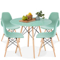 5-Piece Mid-Century Modern Dining Set w/ 4 Chairs, Wooden Legs, Metal Frame - Light Green/Oak