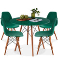 5-Piece Mid-Century Modern Dining Set w/ 4 Chairs, Wooden Legs, Metal Frame - Dark Green/Walnut
