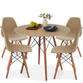 5-Piece Mid-Century Modern Dining Set w/ 4 Chairs, Wooden Legs, Metal Frame - Beige/Walnut