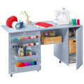 Large Portable Folding Sewing Table Multipurpose Craft Station w/ Wheels - Light Blue