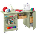 Large Portable Folding Sewing Table Multipurpose Craft Station w/ Wheels - Light Green