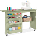 Folding Sewing Table Multipurpose Craft Station & Side Table w/ Wheels - Light Green