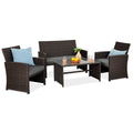 4-Piece Outdoor Wicker Conversation Patio Set w/ 4 Seats, Glass Table Top - Brown/Stone Gray