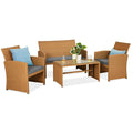 4-Piece Outdoor Wicker Conversation Patio Set w/ 4 Seats, Glass Table Top - Natural/Gray