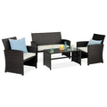 4-Piece Outdoor Wicker Conversation Patio Set w/ 4 Seats, Glass Table Top - Black/White Sand