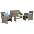 4-Piece Outdoor Wicker Conversation Patio Set w/ 4 Seats, Glass Table Top - Taupe/Cement Gray
