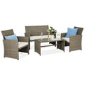 4-Piece Outdoor Wicker Conversation Patio Set w/ 4 Seats, Glass Table Top - Taupe/White Sand