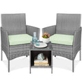 3-Piece Outdoor Patio Wicker Bistro Set w/ Side Storage Table - Gray/Light Mint
