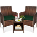 3-Piece Outdoor Patio Wicker Bistro Set w/ Side Storage Table - Brown/Midnight Green