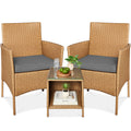 3-Piece Outdoor Patio Wicker Bistro Set w/ Side Storage Table - Natural/Gray