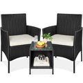 3-Piece Outdoor Patio Wicker Bistro Set w/ Side Storage Table - Black/White Sand