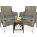 3-Piece Outdoor Patio Wicker Bistro Set w/ Side Storage Table - Taupe/Cement Gray