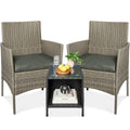 3-Piece Outdoor Patio Wicker Bistro Set w/ Side Storage Table - Taupe/Slate Green