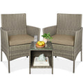 3-Piece Outdoor Patio Wicker Bistro Set w/ Side Storage Table - Taupe/Desert
