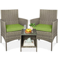 3-Piece Outdoor Patio Wicker Bistro Set w/ Side Storage Table - Taupe/Pistachio