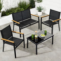 4-Piece Textilene Outdoor Conversation Set w/ Cushions, Table - Black/Black