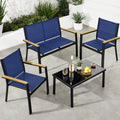 4-Piece Textilene Outdoor Conversation Set w/ Cushions, Table - Black/Navy