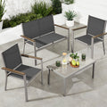 4-Piece Textilene Outdoor Conversation Set w/ Cushions, Table - Taupe/Charcoal