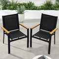 Set of 2 Stackable Textilene Chairs w/ Armrests, Dining Accent Furniture - Black/Black
