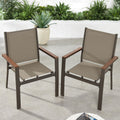 Set of 2 Stackable Textilene Chairs w/ Armrests, Dining Accent Furniture - Brown/Brown