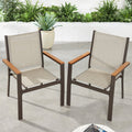 Set of 2 Stackable Textilene Chairs w/ Armrests, Dining Accent Furniture - Brown/Tan