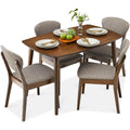 5-Piece Wooden Mid-Century Modern Dining Set w/ 4 Chairs, Padded Seat & Back - Walnut/Light Gray
