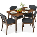 5-Piece Wooden Mid-Century Modern Dining Set w/ 4 Chairs, Padded Seat & Back - Walnut/Charcoal