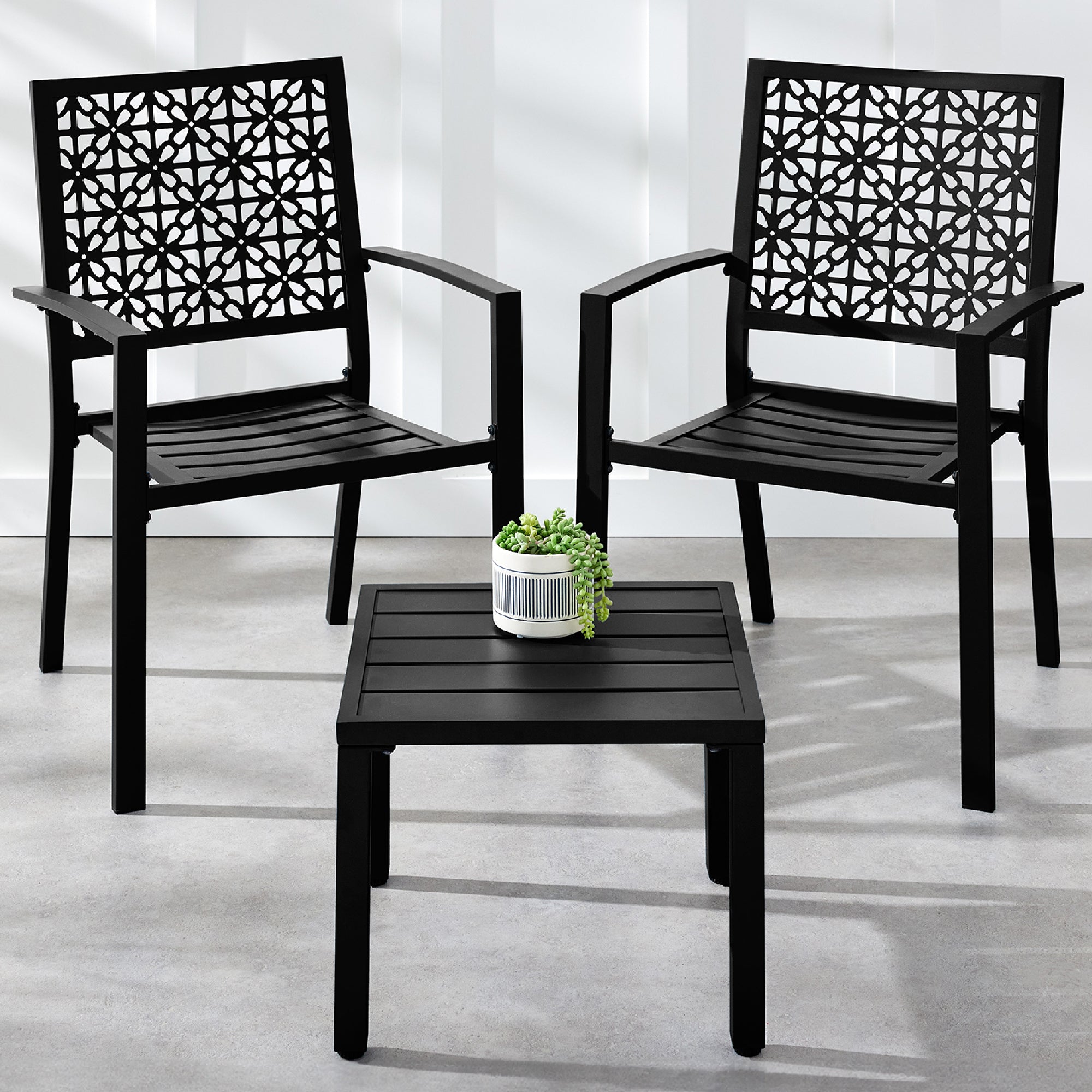 3-Piece Stackable Steel Outdoor Conversation Bistro Set - Black