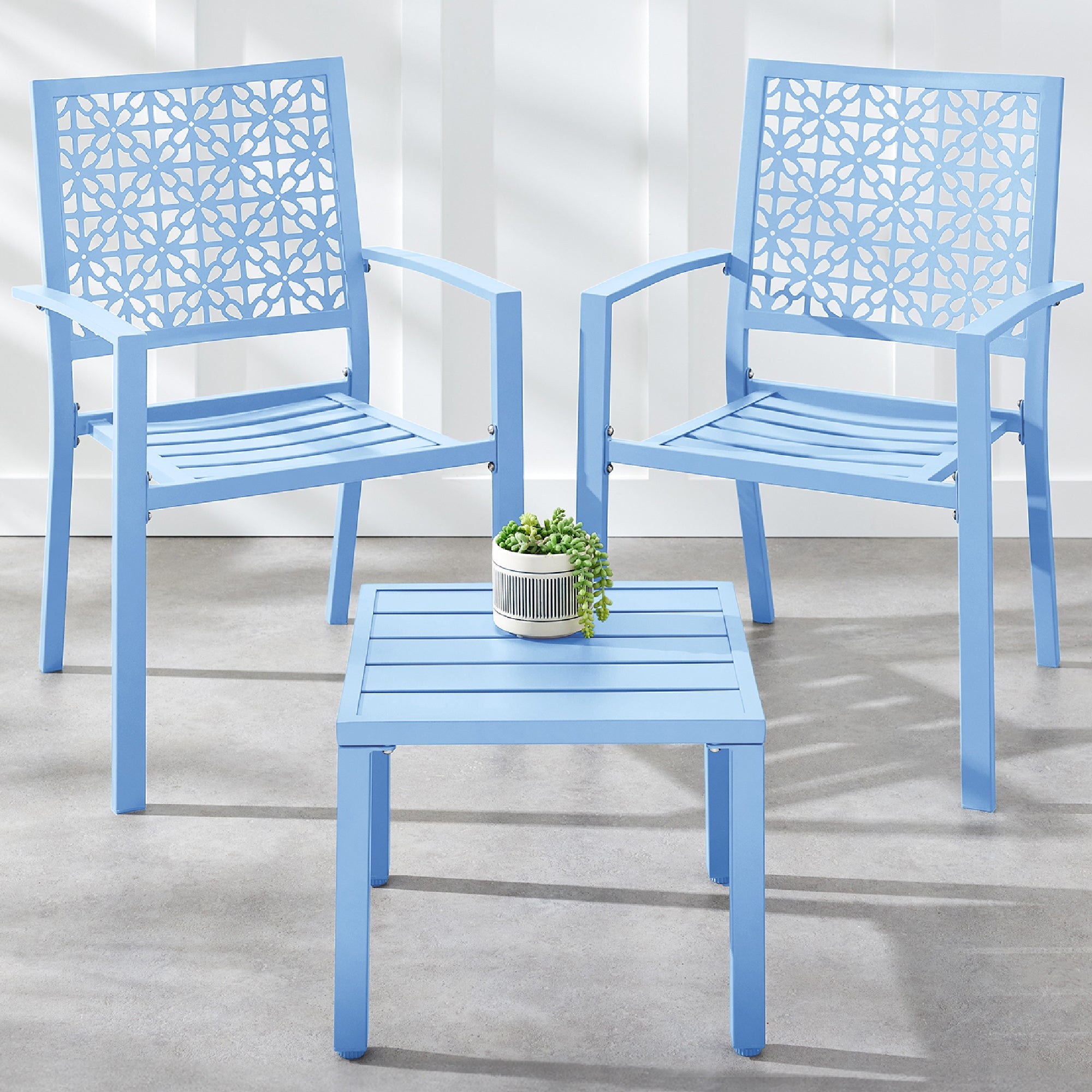 3-Piece Stackable Steel Outdoor Conversation Bistro Set - Sky Blue