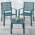 3-Piece Stackable Steel Outdoor Conversation Bistro Set - Peacock Blue