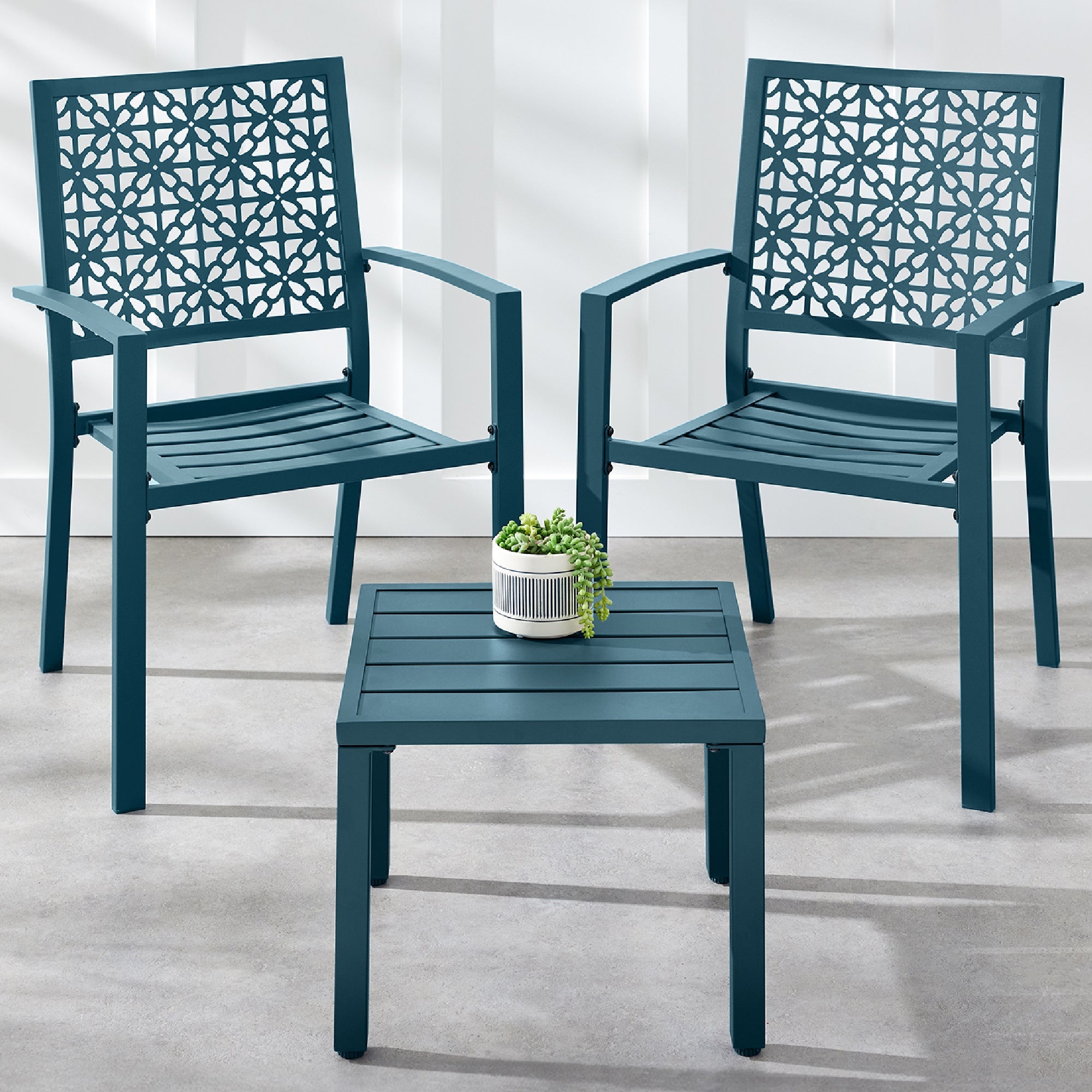 3-Piece Stackable Steel Outdoor Conversation Bistro Set - Peacock Blue