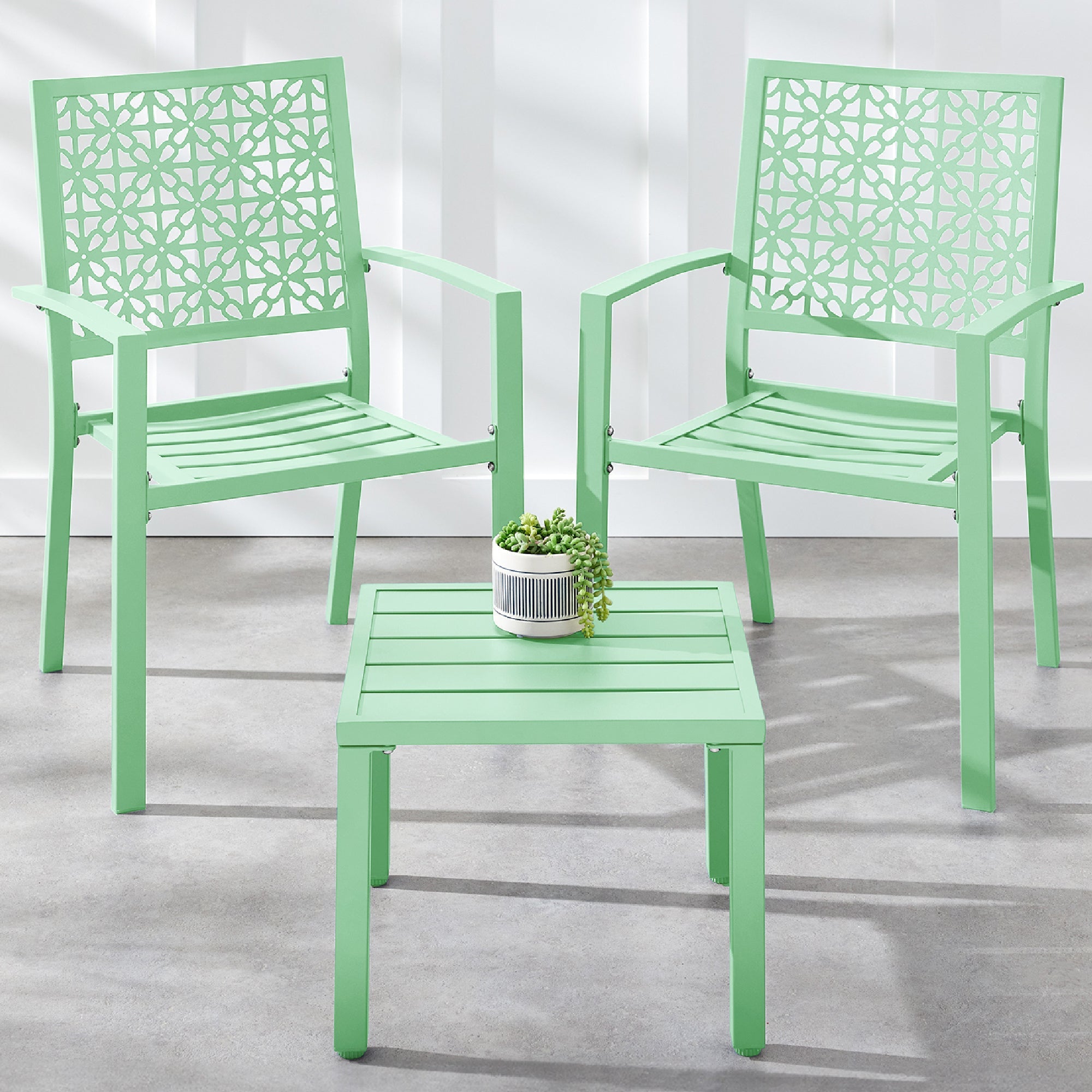 3-Piece Stackable Steel Outdoor Conversation Bistro Set - Mint Green
